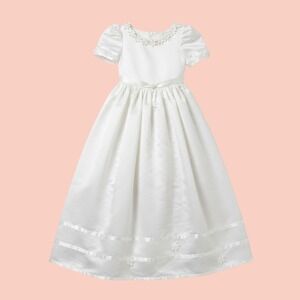 Vintage Girl's Formal Gown Dress 6 Ivory Satin Floral Confirmation Communion